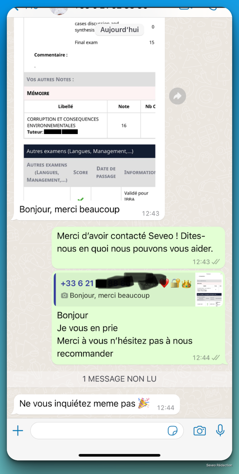 Client note 16/20 mémoire validé