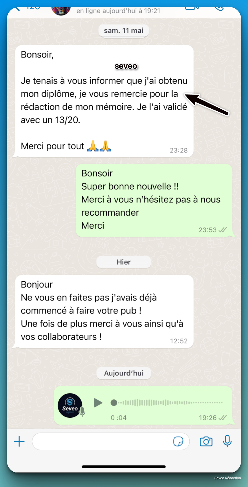 Diplôme obtenu mémoire validé 13/20