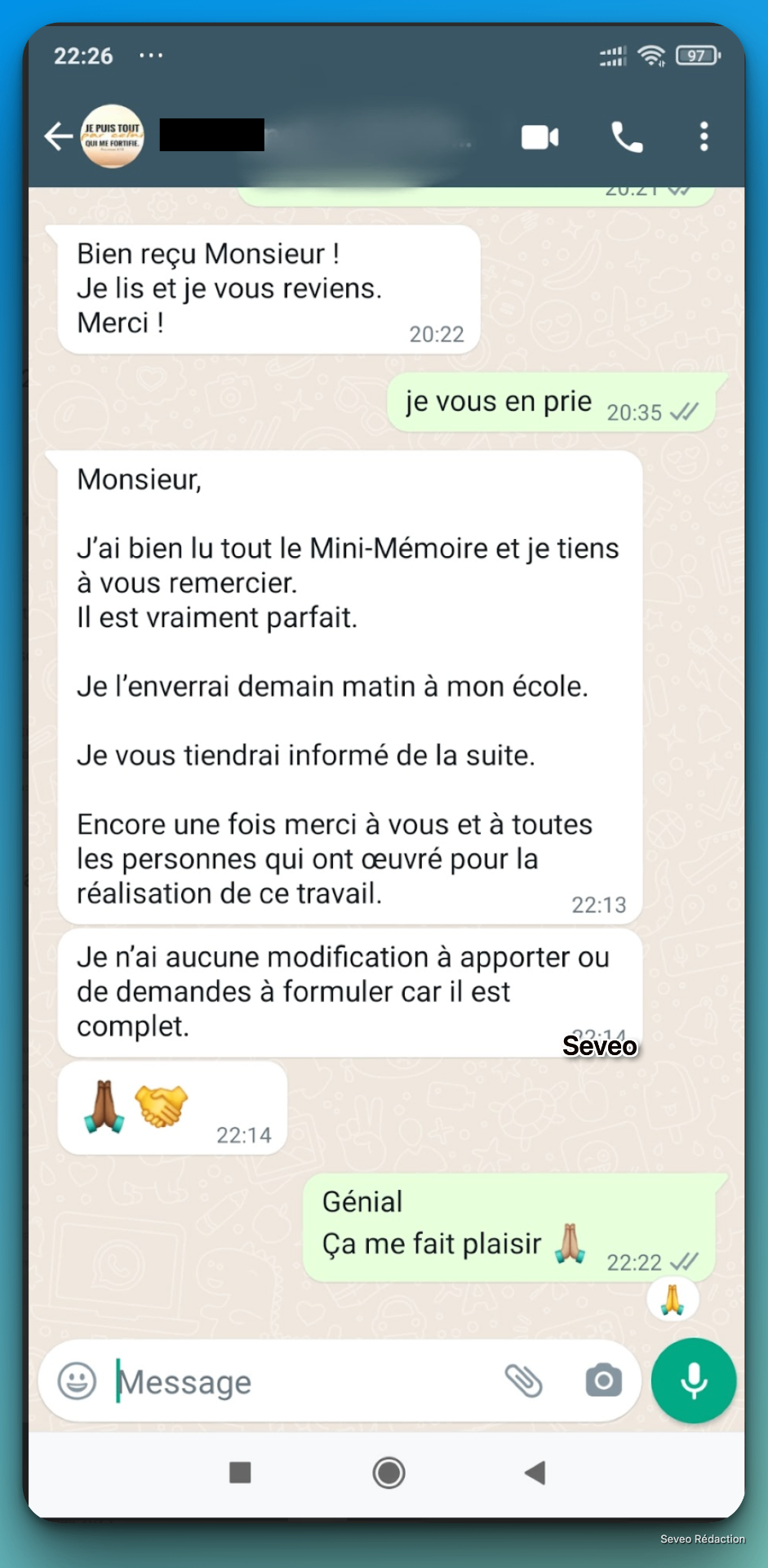 Avis positif accompagnement Seveo