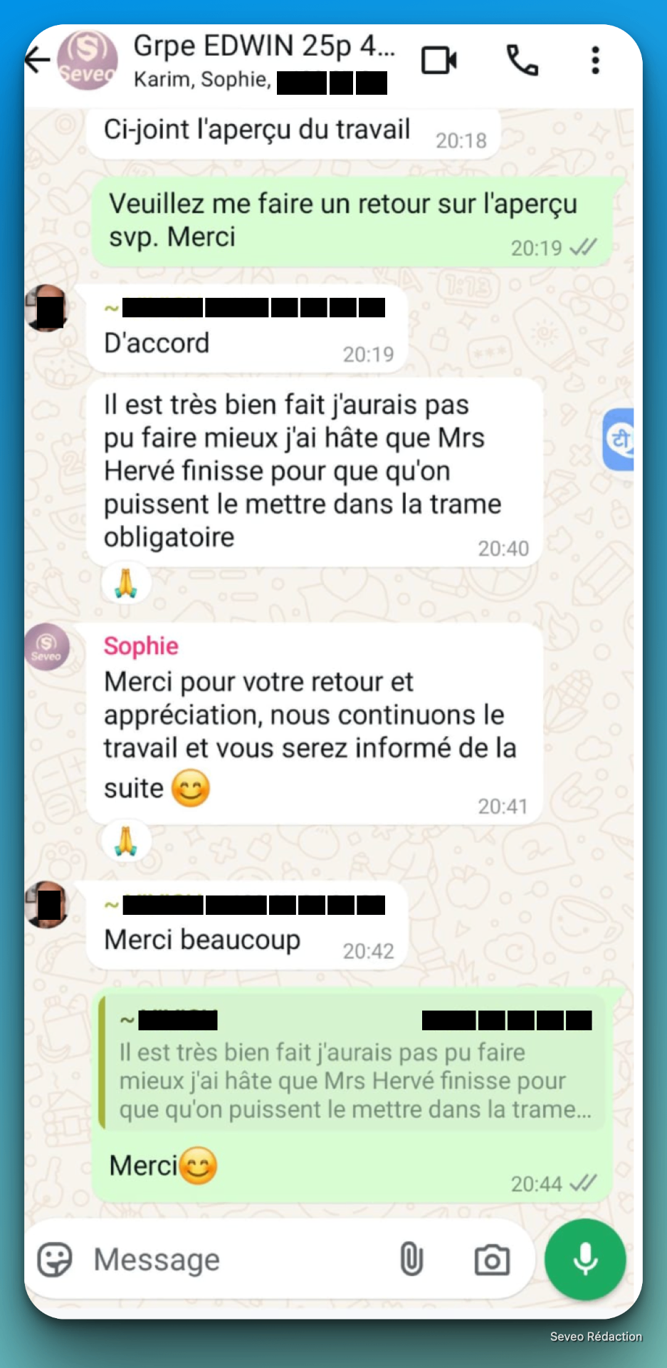Retour positif sur la qualité du travail
