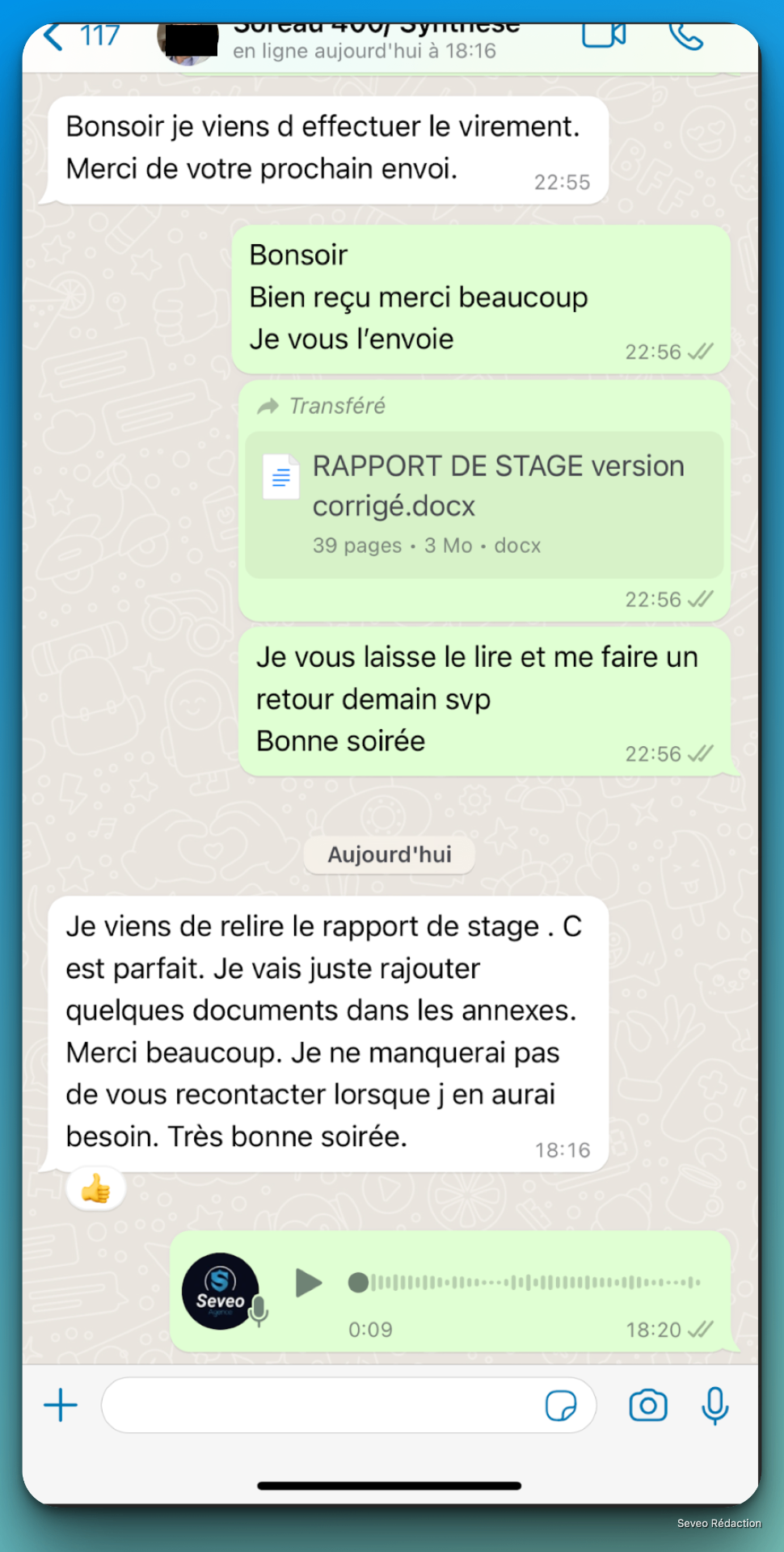 Avis rapport de stage parfait