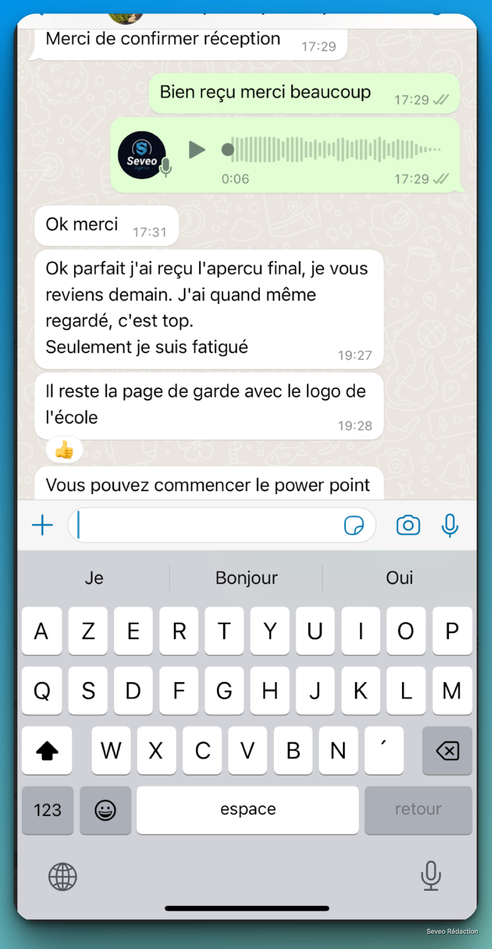 Client satisfait de l'aperçu final